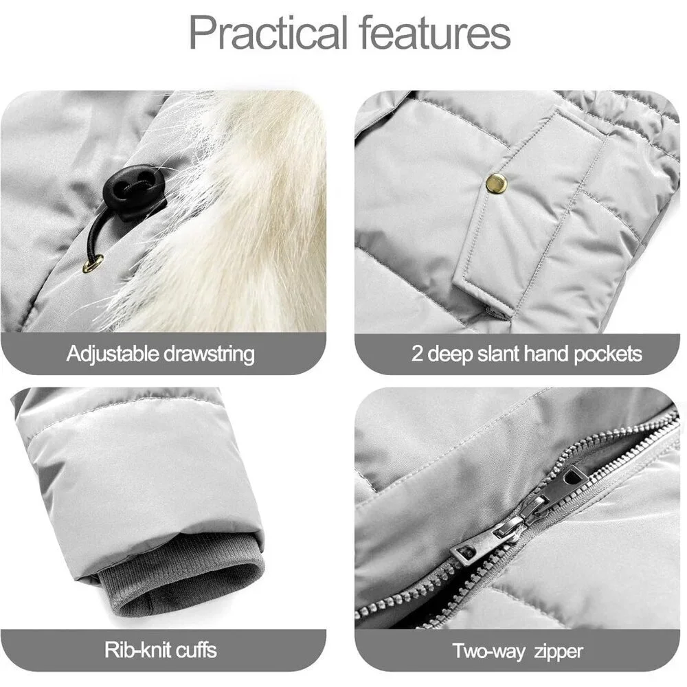 Women's Light Grey Winter Warm Long Drawstring Waterproof Snow Puffer Jacket